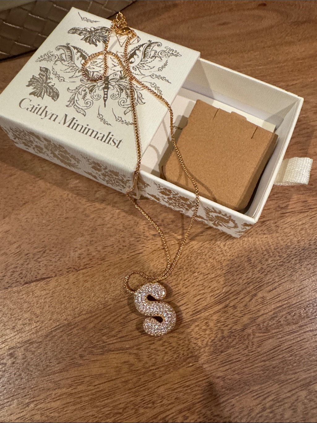 Caitlyn Minimalist Gold Crystal 'S' Initial Necklace — image 2 of 3